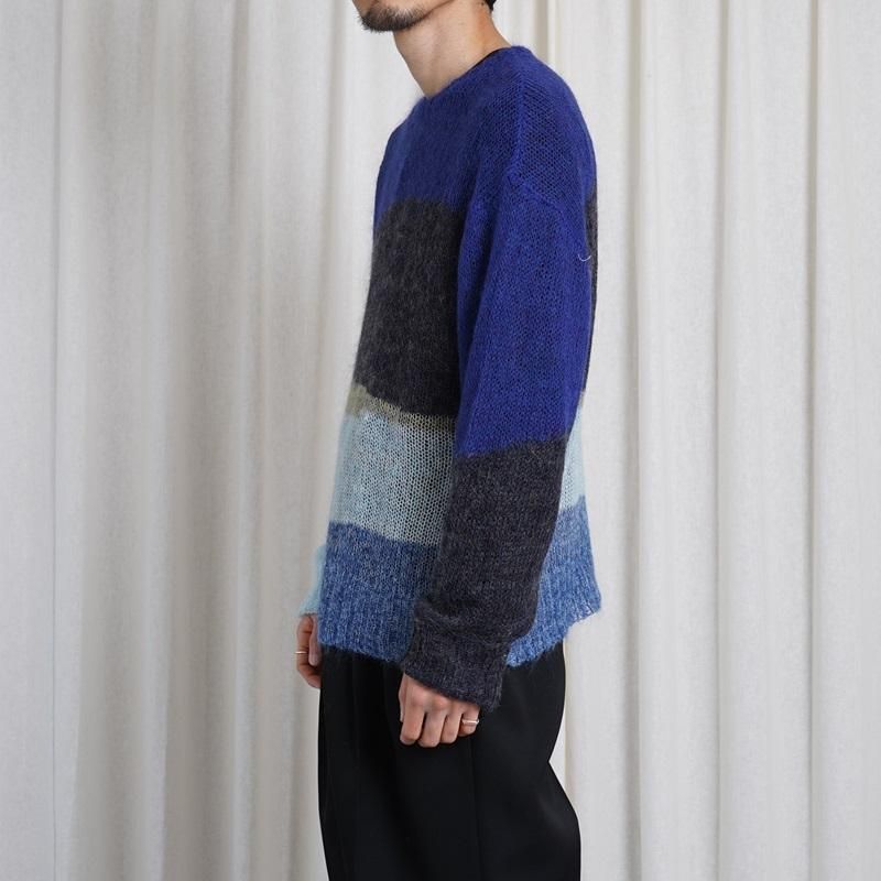 25S/SۡYOKE 衼MOHAIR INTARSIA SHEER SWEATER / NAVY