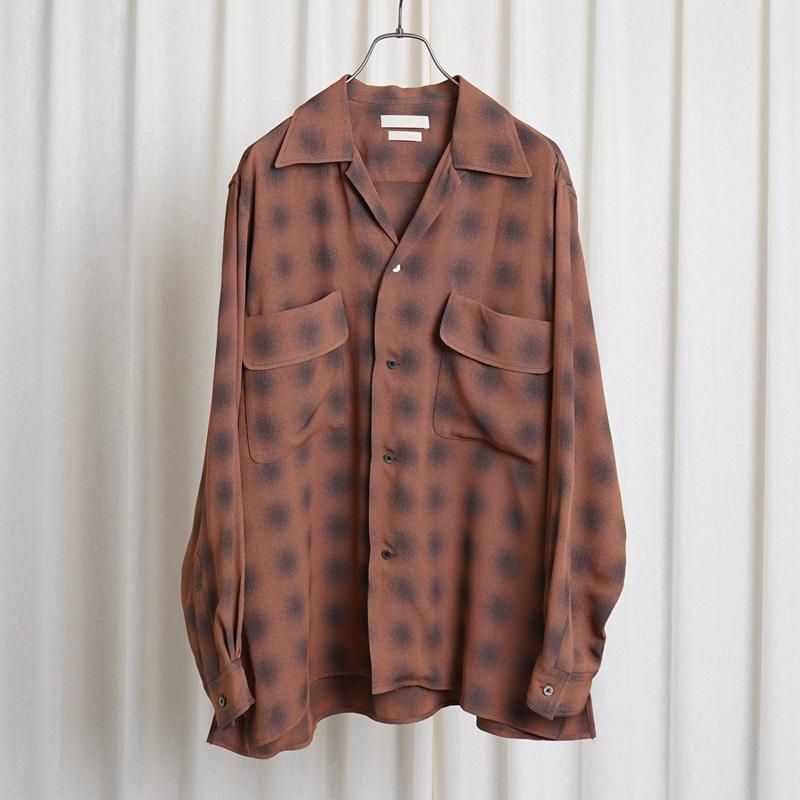 25S/SۡYOKE 衼 BLURRED OMBRE PLAID OPEN COLLAR SHIRT / TERRACOTTA