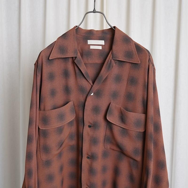 25S/SۡYOKE 衼 BLURRED OMBRE PLAID OPEN COLLAR SHIRT / TERRACOTTA