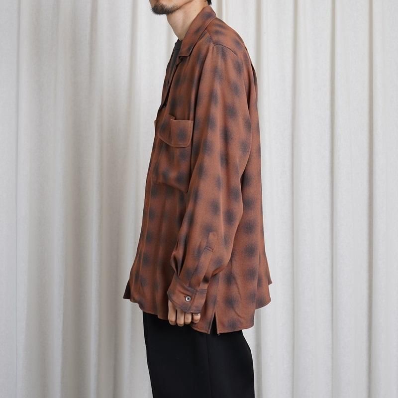 25S/SۡYOKE 衼 BLURRED OMBRE PLAID OPEN COLLAR SHIRT / TERRACOTTA