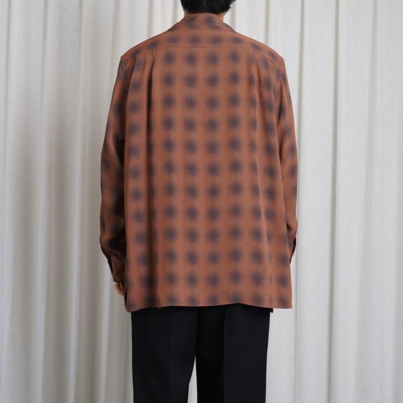25S/SۡYOKE 衼 BLURRED OMBRE PLAID OPEN COLLAR SHIRT / TERRACOTTA