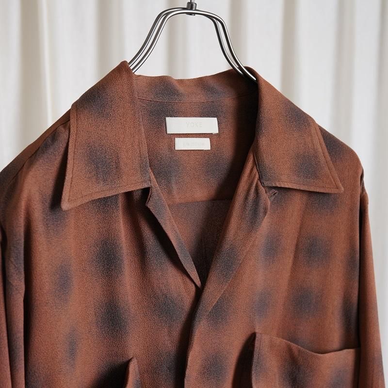 25S/SۡYOKE 衼 BLURRED OMBRE PLAID OPEN COLLAR SHIRT / TERRACOTTA