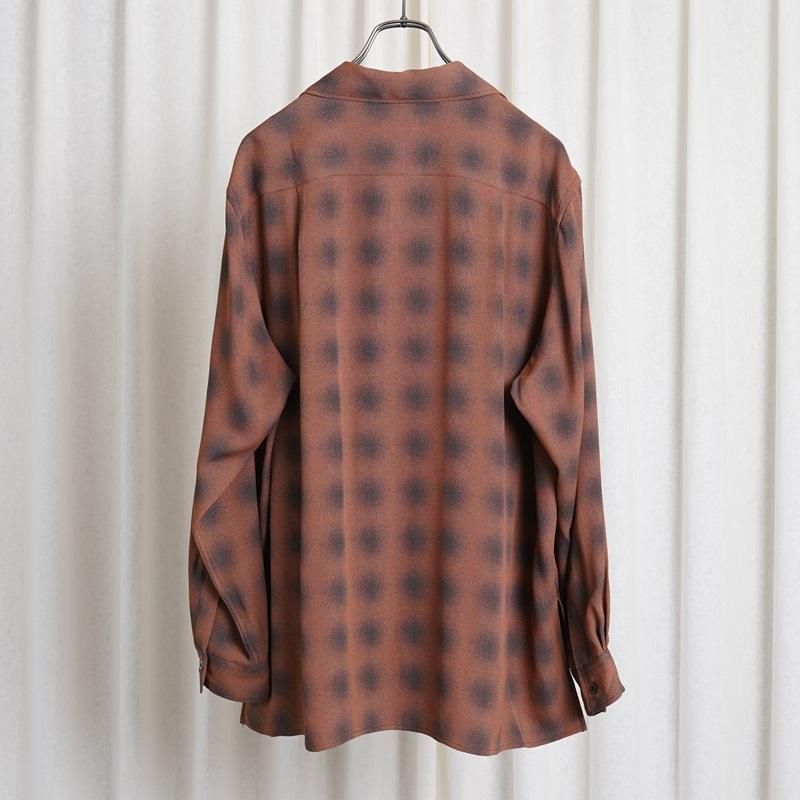 25S/SۡYOKE 衼 BLURRED OMBRE PLAID OPEN COLLAR SHIRT / TERRACOTTA