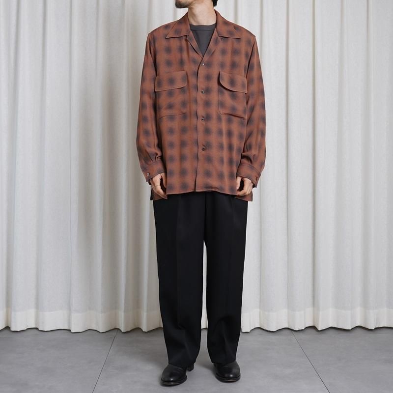25S/SۡYOKE 衼 BLURRED OMBRE PLAID OPEN COLLAR SHIRT / TERRACOTTA