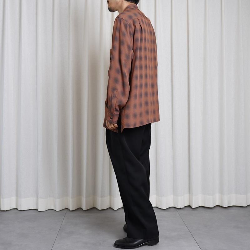 25S/SۡYOKE 衼 BLURRED OMBRE PLAID OPEN COLLAR SHIRT / TERRACOTTA