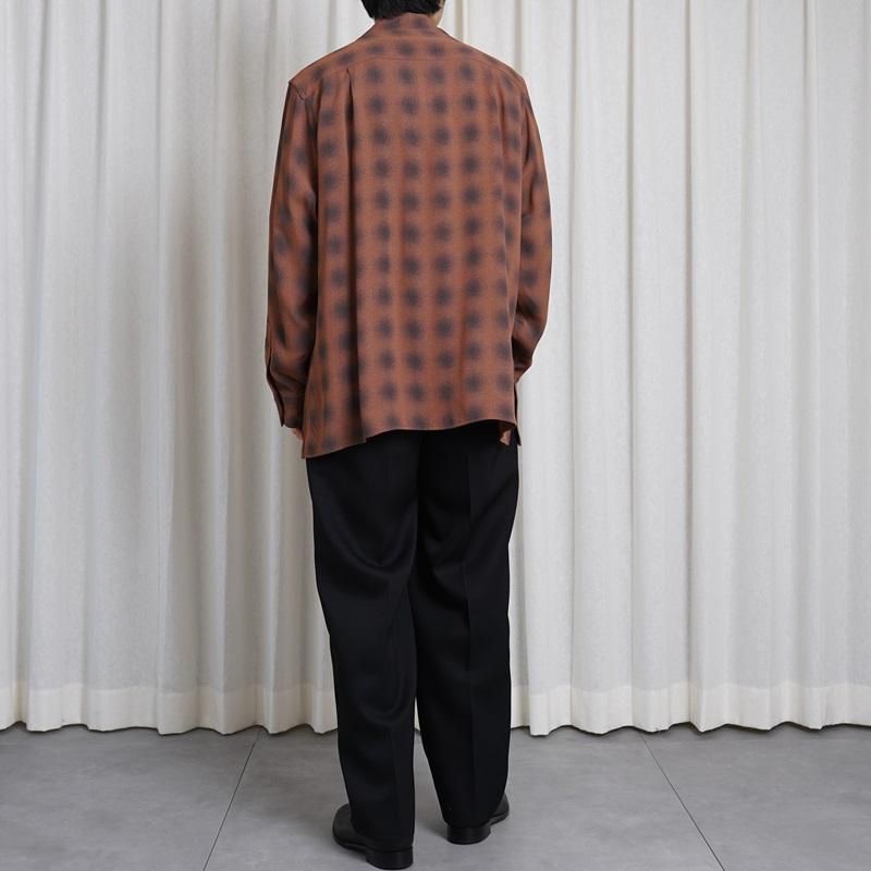 25S/SۡYOKE 衼 BLURRED OMBRE PLAID OPEN COLLAR SHIRT / TERRACOTTA