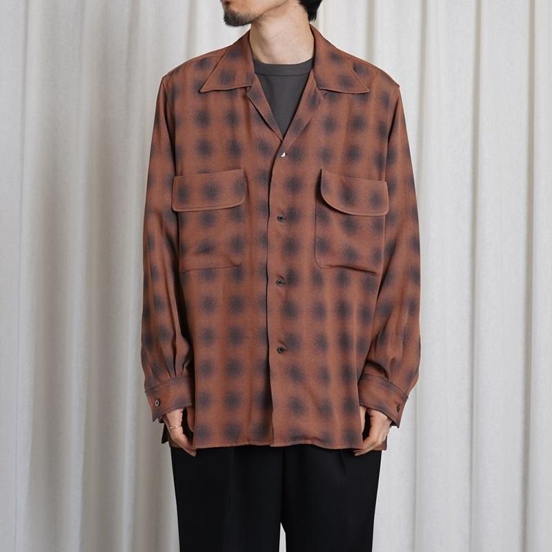 25S/SۡYOKE 衼 BLURRED OMBRE PLAID OPEN COLLAR SHIRT / TERRACOTTA
