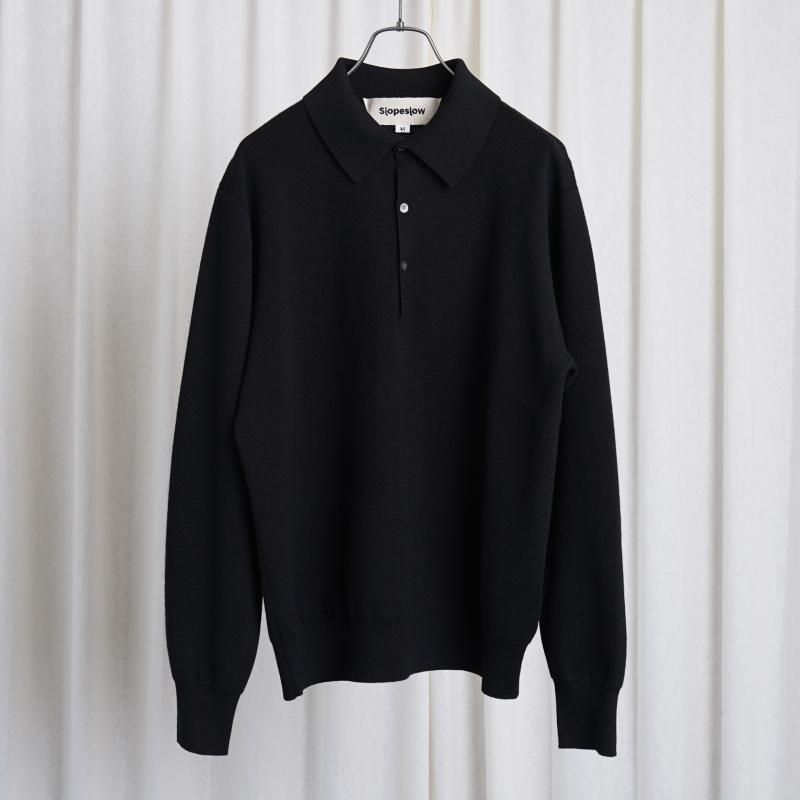 【25S/S】【Slopeslow スロープスロウ】 long sleeve polo sweater / BLACK