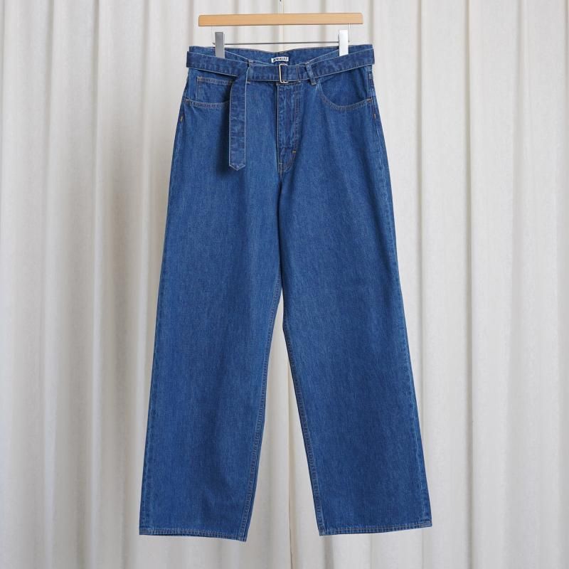 25S/SۡAURALEE ꡼ SELVEDGE LIGHT OZ DENIM BELTED PANTS / MIDIUM WASHED INDIGO
