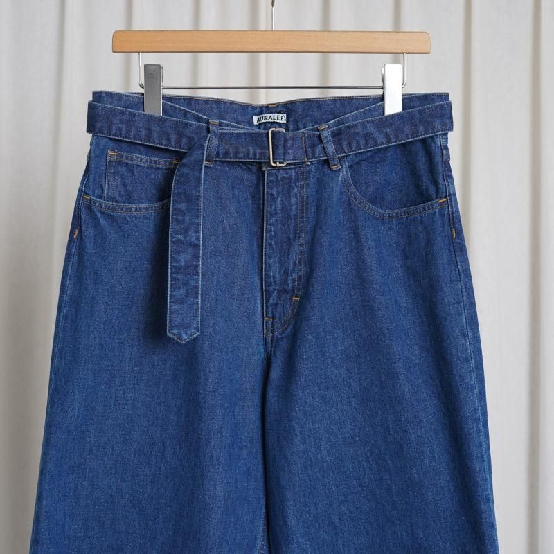 25S/SۡAURALEE ꡼ SELVEDGE LIGHT OZ DENIM BELTED PANTS / MIDIUM WASHED INDIGO