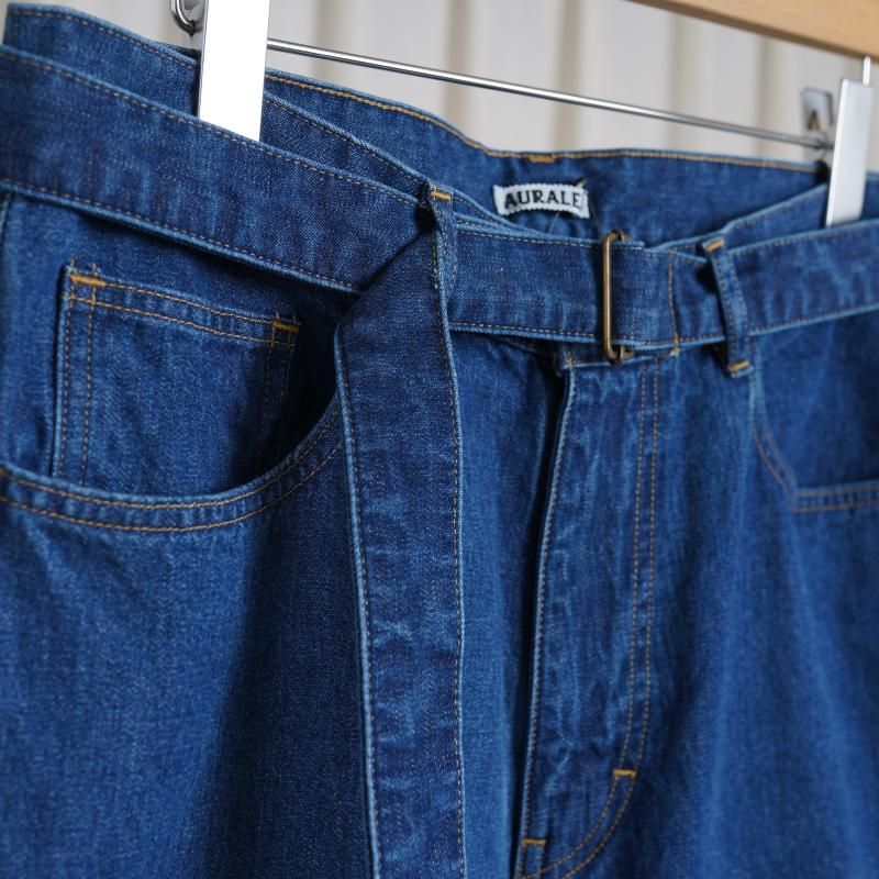 25S/SۡAURALEE ꡼ SELVEDGE LIGHT OZ DENIM BELTED PANTS / MIDIUM WASHED INDIGO