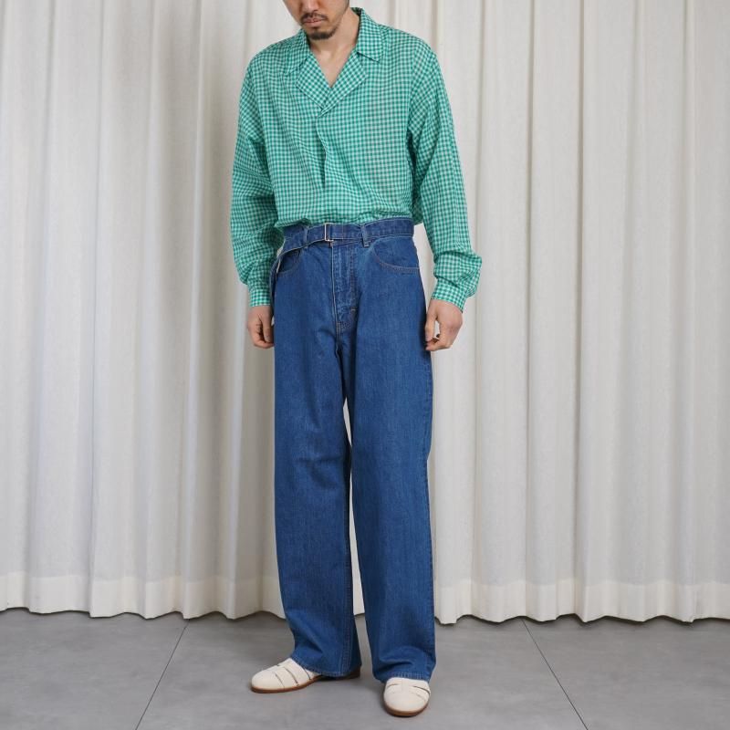 25S/SۡAURALEE ꡼ SELVEDGE LIGHT OZ DENIM BELTED PANTS / MIDIUM WASHED INDIGO
