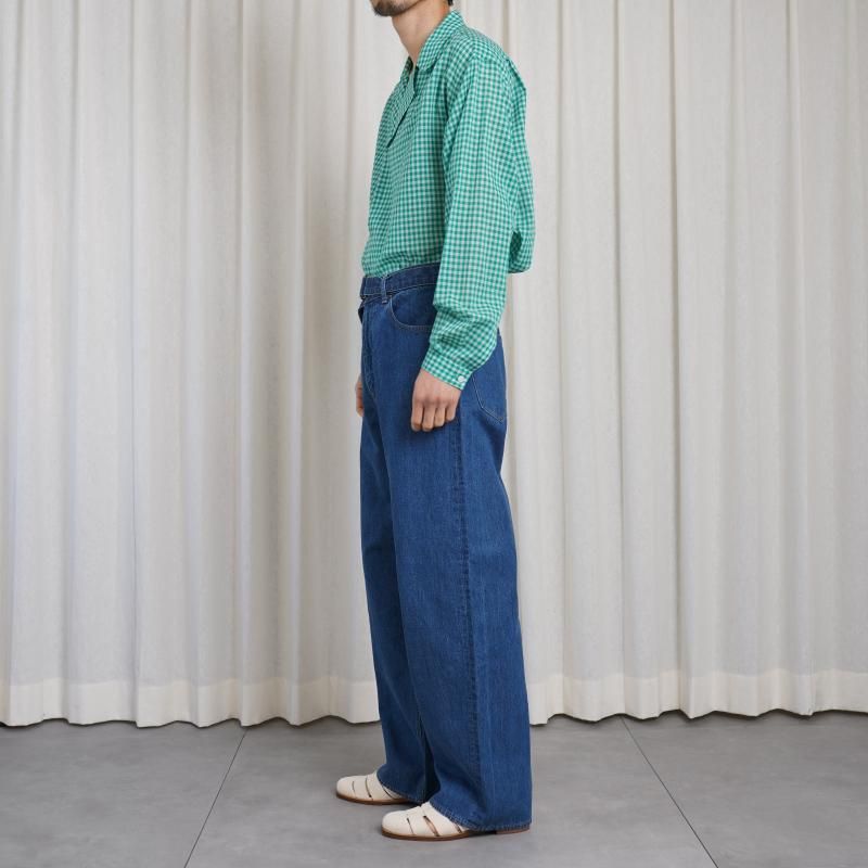 25S/SۡAURALEE ꡼ SELVEDGE LIGHT OZ DENIM BELTED PANTS / MIDIUM WASHED INDIGO