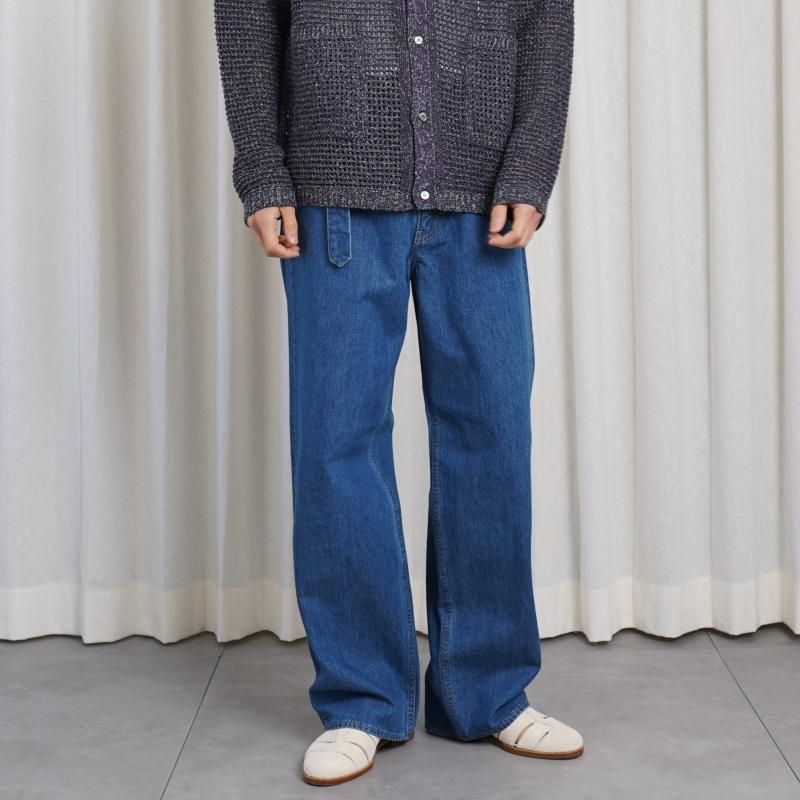 25S/SۡAURALEE ꡼ SELVEDGE LIGHT OZ DENIM BELTED PANTS / MIDIUM WASHED INDIGO