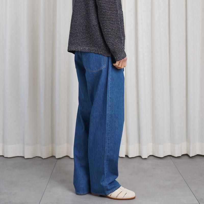 25S/SۡAURALEE ꡼ SELVEDGE LIGHT OZ DENIM BELTED PANTS / MIDIUM WASHED INDIGO