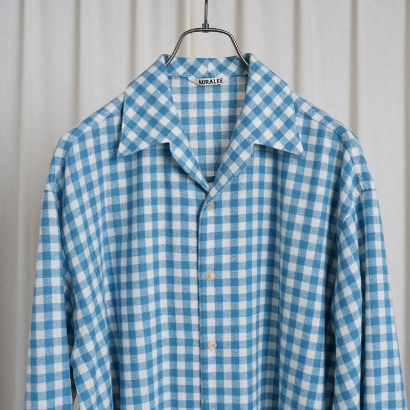 25S/SۡAURALEE ꡼ AIRY SMOOTH CASHMERE SHIRT BLOUSON / LIGHT BLUE GINGHAM CHECK
