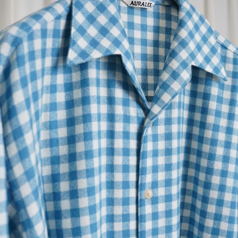 25S/SۡAURALEE ꡼ AIRY SMOOTH CASHMERE SHIRT BLOUSON / LIGHT BLUE GINGHAM CHECK
