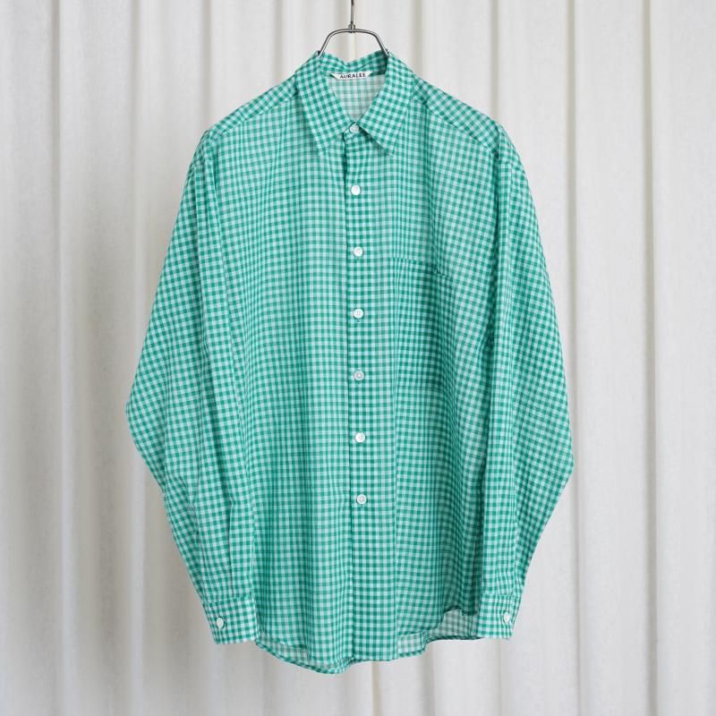 25S/SۡAURALEE ꡼ AIRY LIGHT COTTON CHECK BIG SHIRT / GREEN GINGHAM CHECK
