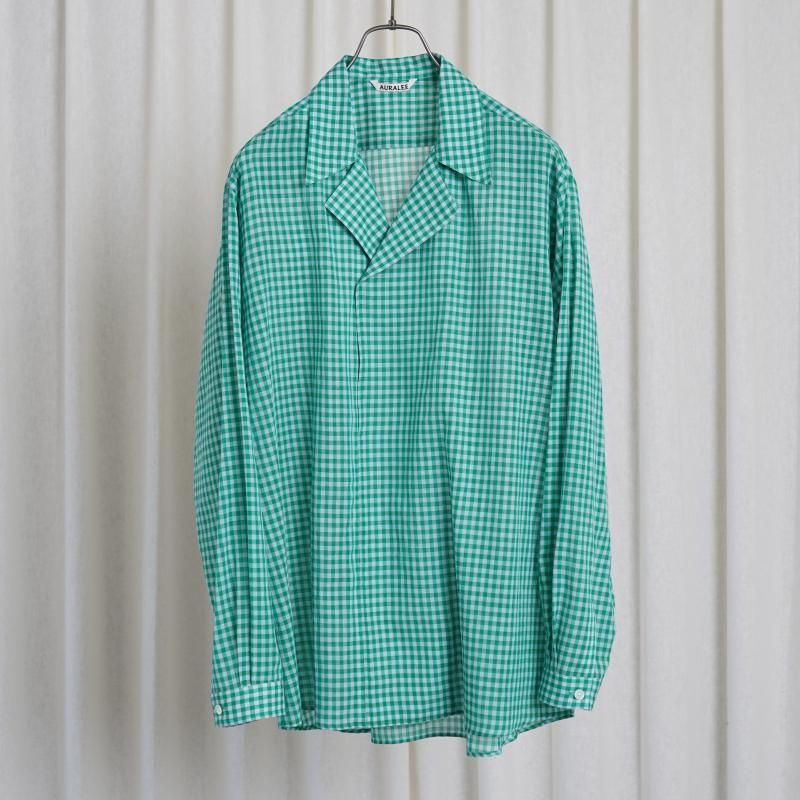 25S/SۡAURALEE ꡼ AIRY LIGHT COTTON CHECK P/O SHIRT / GREEN GINGHAM CHECK

