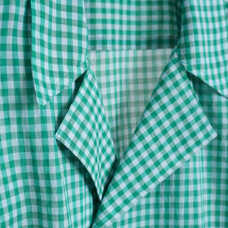25S/SۡAURALEE ꡼ AIRY LIGHT COTTON CHECK P/O SHIRT / GREEN GINGHAM CHECK
