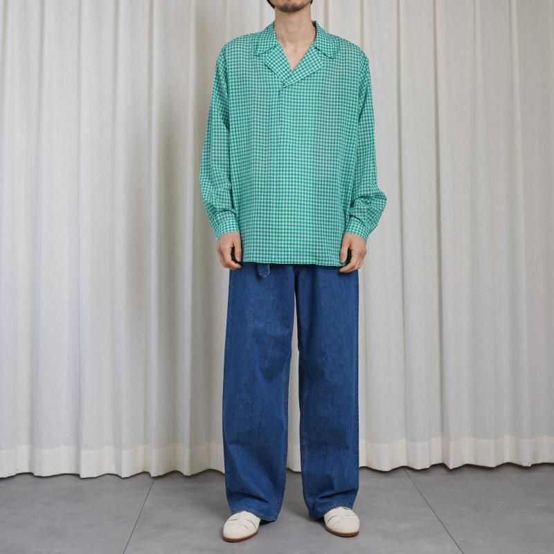25S/SۡAURALEE ꡼ AIRY LIGHT COTTON CHECK P/O SHIRT / GREEN GINGHAM CHECK
