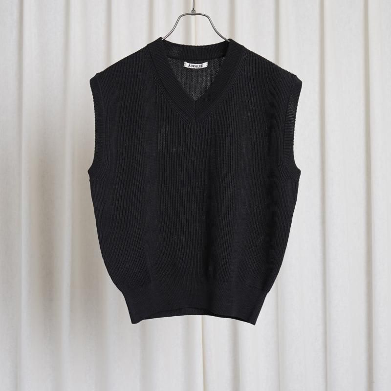 25S/SۡAURALEE ꡼FLAT YARN RIB KNIT VEST / BLACK