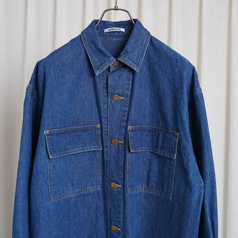 25S/SۡAURALEE ꡼ SELVEDGE LIGHT OZ DENIM SHIRT / MIDIUM WASHED INDIGO
