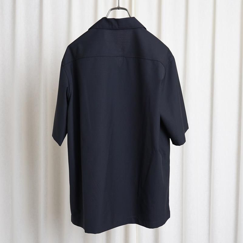 25S/SۡAURALEE ꡼ SUPER FINE TROPICAL WOOL OPEN COLLAR HALF SLEEVED SHIRT / TOP DARK NAVY
