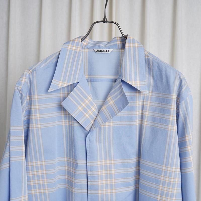 25S/SۡAURALEE ꡼ WASHED FINX TYPEWRITER CHECK P/O SHIRT / LIGHT BLUE CHECK

