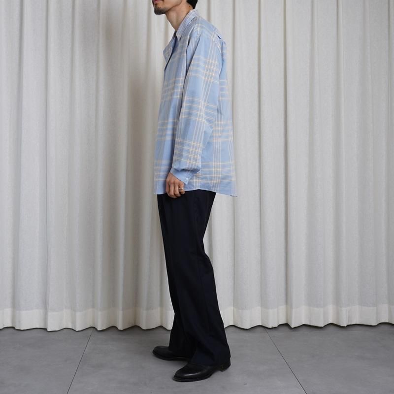 25S/SۡAURALEE ꡼ WASHED FINX TYPEWRITER CHECK P/O SHIRT / LIGHT BLUE CHECK
