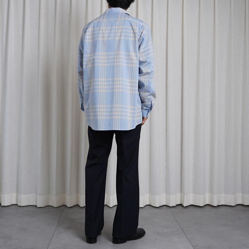 25S/SۡAURALEE ꡼ WASHED FINX TYPEWRITER CHECK P/O SHIRT / LIGHT BLUE CHECK
