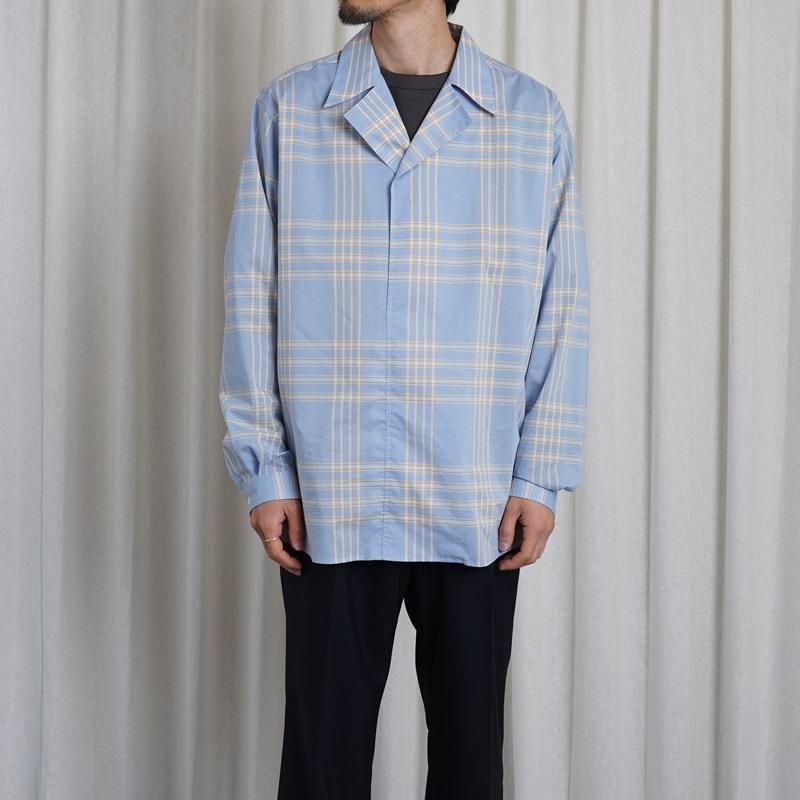 25S/SۡAURALEE ꡼ WASHED FINX TYPEWRITER CHECK P/O SHIRT / LIGHT BLUE CHECK
