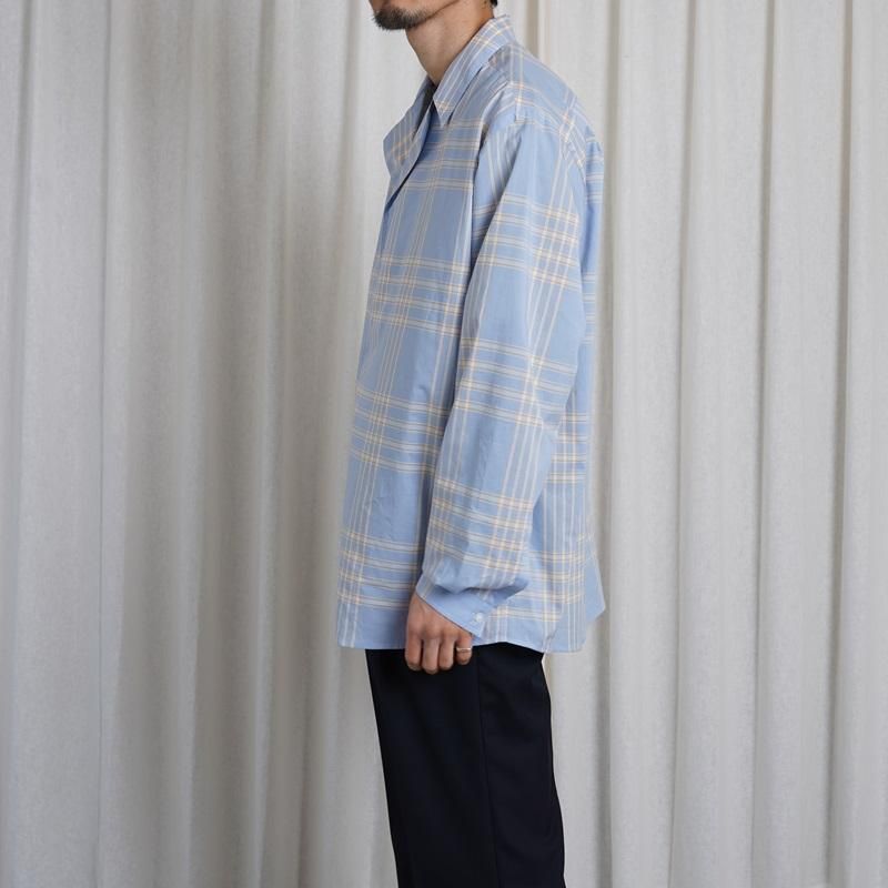 25S/SۡAURALEE ꡼ WASHED FINX TYPEWRITER CHECK P/O SHIRT / LIGHT BLUE CHECK
