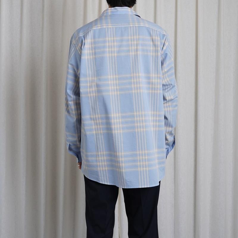 25S/SۡAURALEE ꡼ WASHED FINX TYPEWRITER CHECK P/O SHIRT / LIGHT BLUE CHECK
