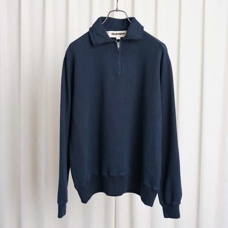 【25S/S】【Slopeslow スロープスロウ】 Cotton Linen Light French Terry Half Zip Top / NAVY