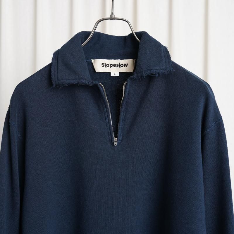 25S/SۡSlopeslow ץ  Cotton Linen Light French Terry Half Zip Top / NAVY