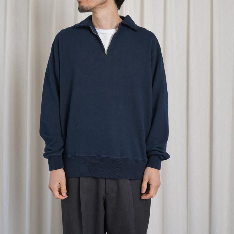 25S/SۡSlopeslow ץ  Cotton Linen Light French Terry Half Zip Top / NAVY