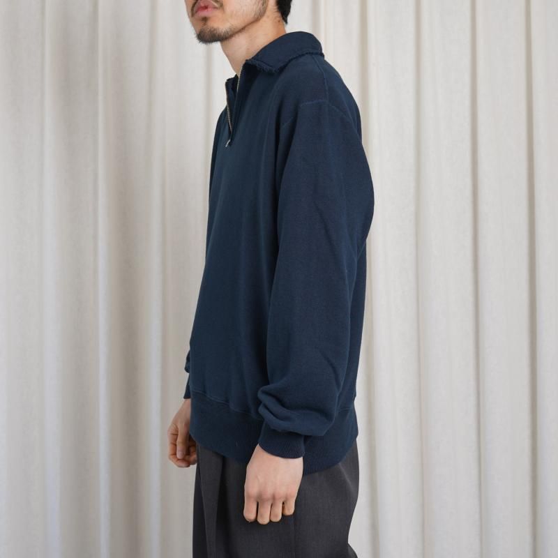 25S/SۡSlopeslow ץ  Cotton Linen Light French Terry Half Zip Top / NAVY