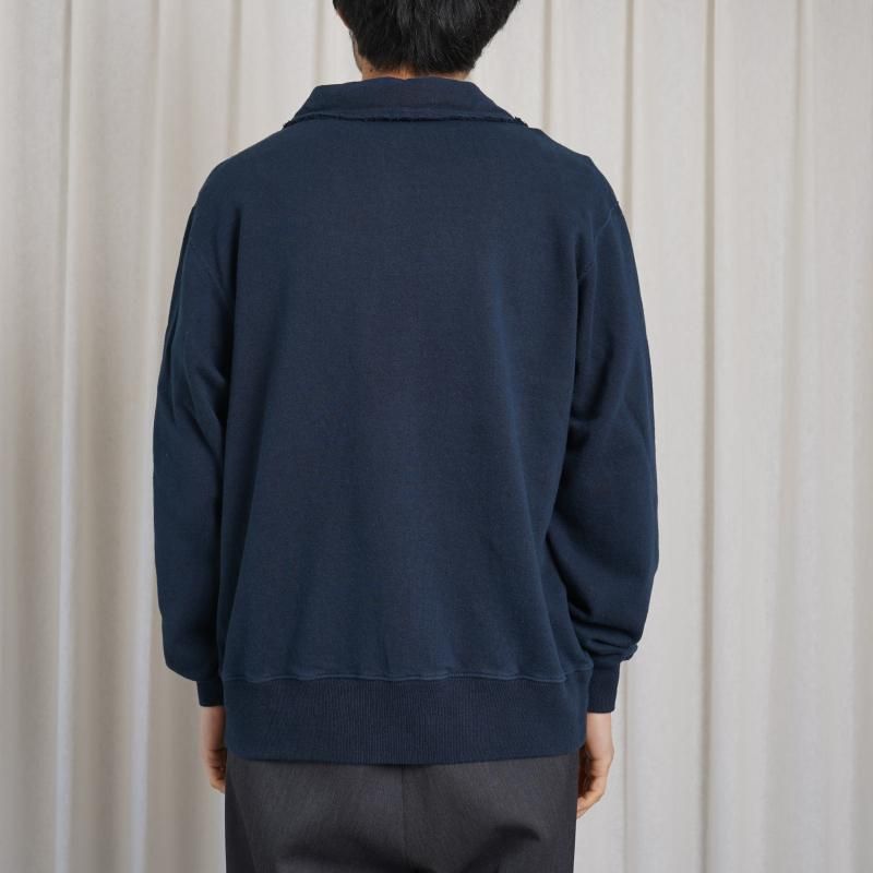 25S/SۡSlopeslow ץ  Cotton Linen Light French Terry Half Zip Top / NAVY