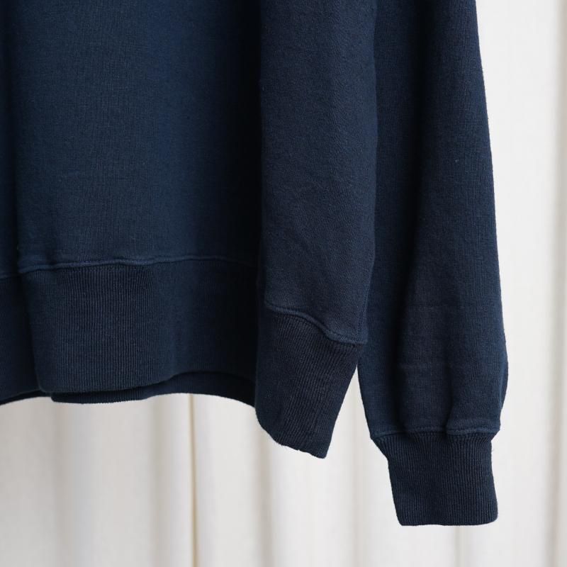 25S/SۡSlopeslow ץ  Cotton Linen Light French Terry Half Zip Top / NAVY