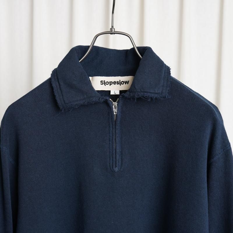 25S/SۡSlopeslow ץ  Cotton Linen Light French Terry Half Zip Top / NAVY