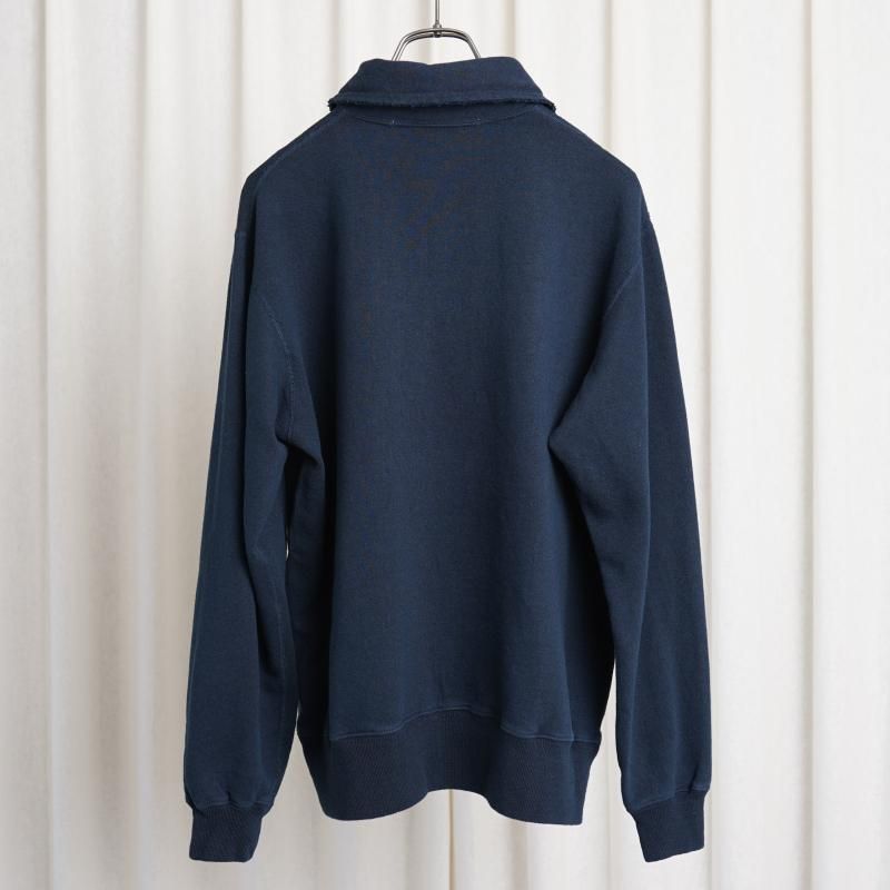 25S/SۡSlopeslow ץ  Cotton Linen Light French Terry Half Zip Top / NAVY