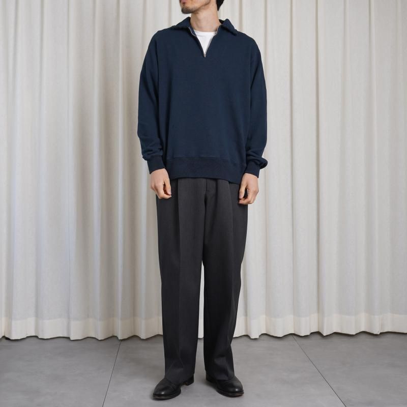 25S/SۡSlopeslow ץ  Cotton Linen Light French Terry Half Zip Top / NAVY