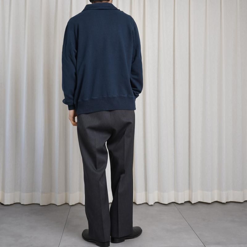 25S/SۡSlopeslow ץ  Cotton Linen Light French Terry Half Zip Top / NAVY