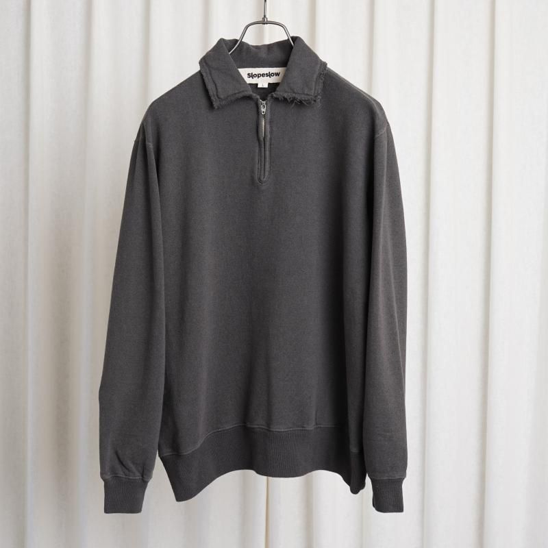 25S/SۡSlopeslow ץ  Cotton Linen Light French Terry Half Zip Top / CHARCOAL