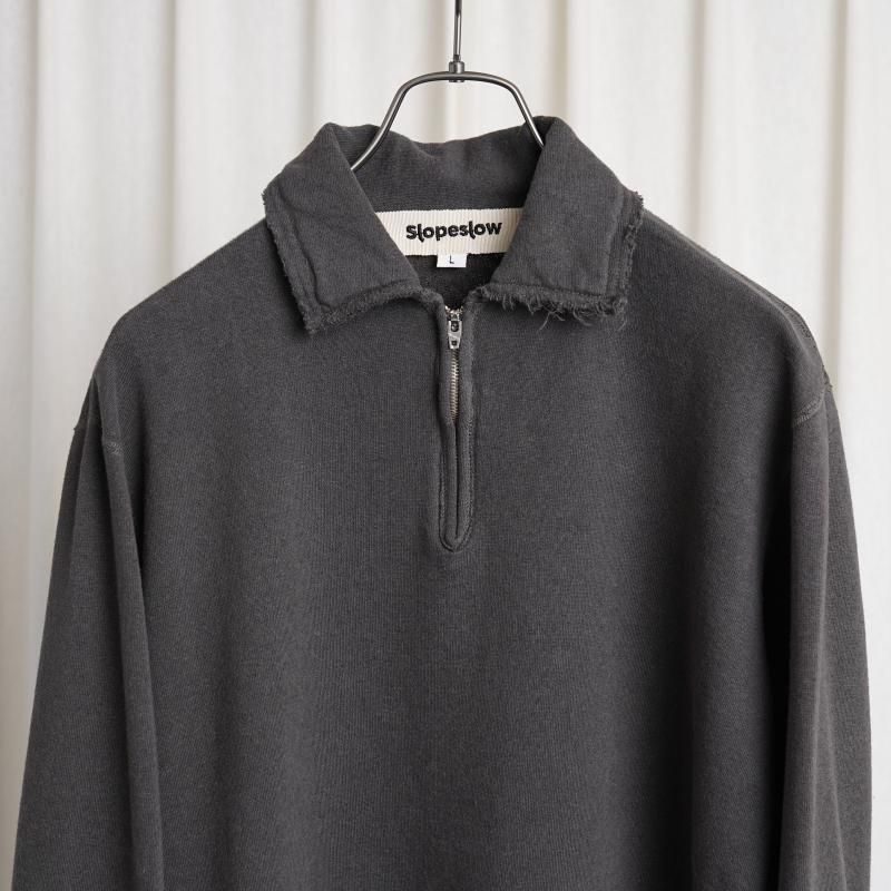 25S/SۡSlopeslow ץ  Cotton Linen Light French Terry Half Zip Top / CHARCOAL