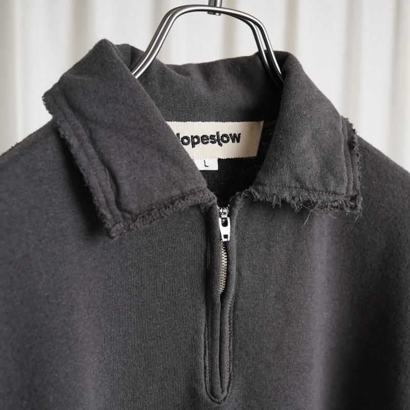 25S/SۡSlopeslow ץ  Cotton Linen Light French Terry Half Zip Top / CHARCOAL