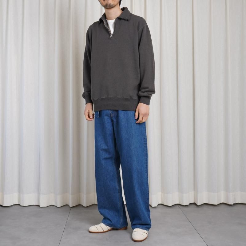 25S/SۡSlopeslow ץ  Cotton Linen Light French Terry Half Zip Top / CHARCOAL
