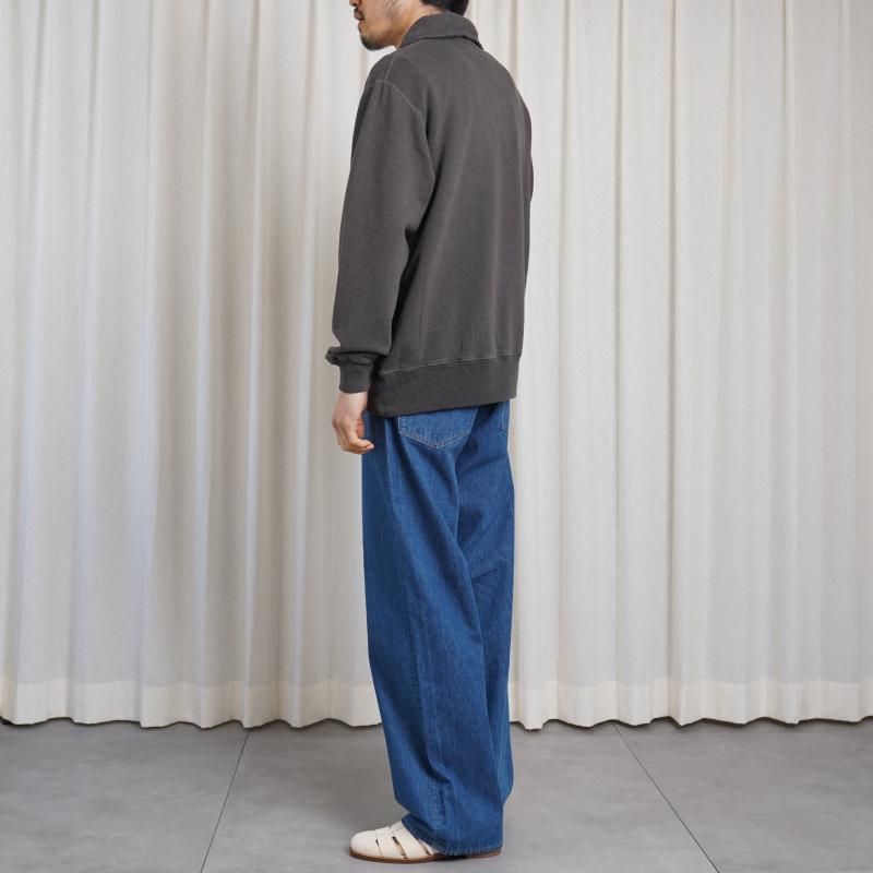 25S/SۡSlopeslow ץ  Cotton Linen Light French Terry Half Zip Top / CHARCOAL