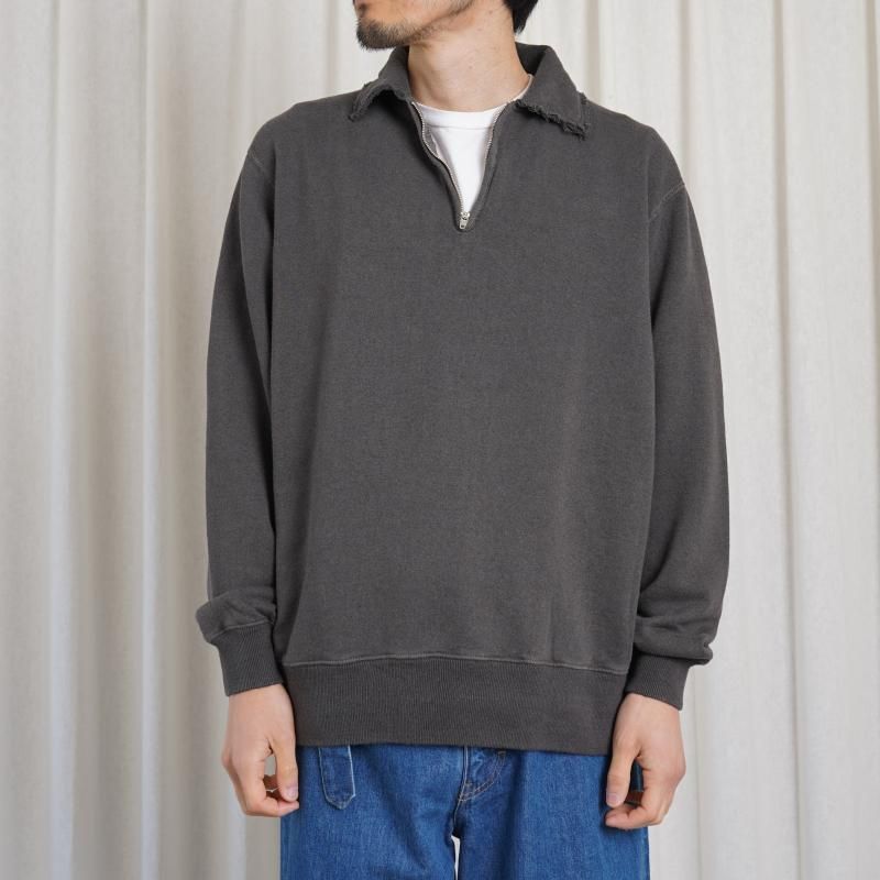 25S/SۡSlopeslow ץ  Cotton Linen Light French Terry Half Zip Top / CHARCOAL